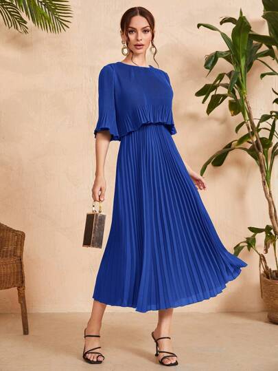Valentina Ribbed Lightweight Pleated Maxi Dress