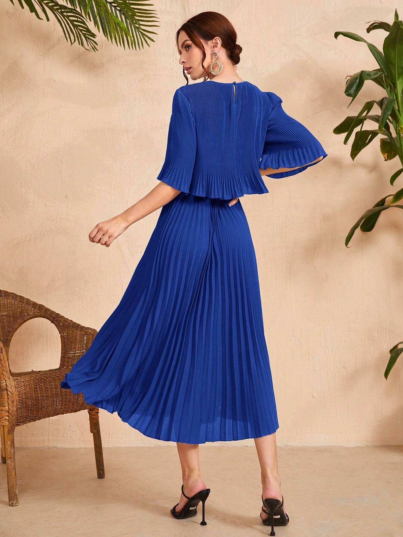 Valentina Ribbed Lightweight Pleated Maxi Dress