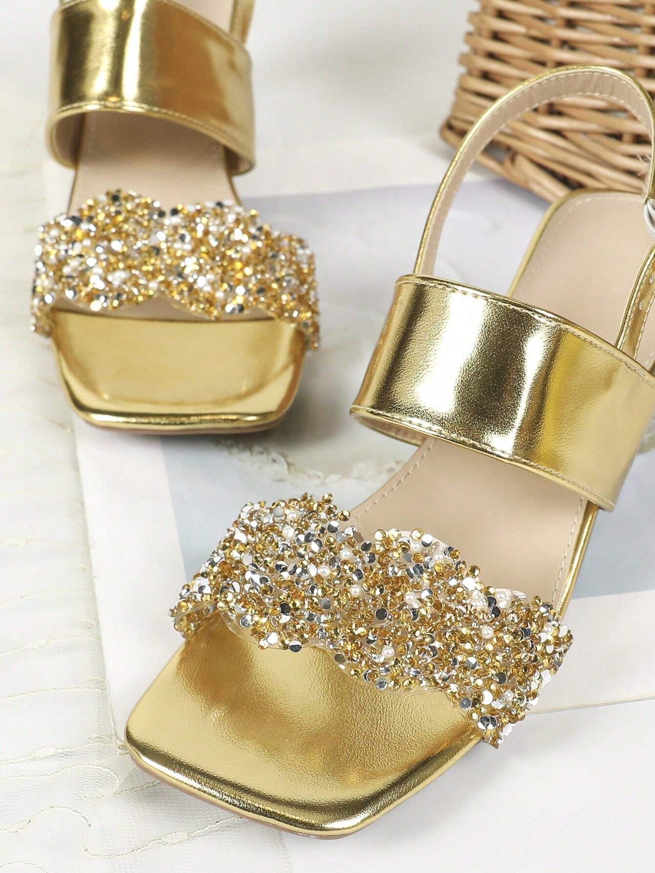 Vera Acrylic Block Heel Rhinestone Sandals