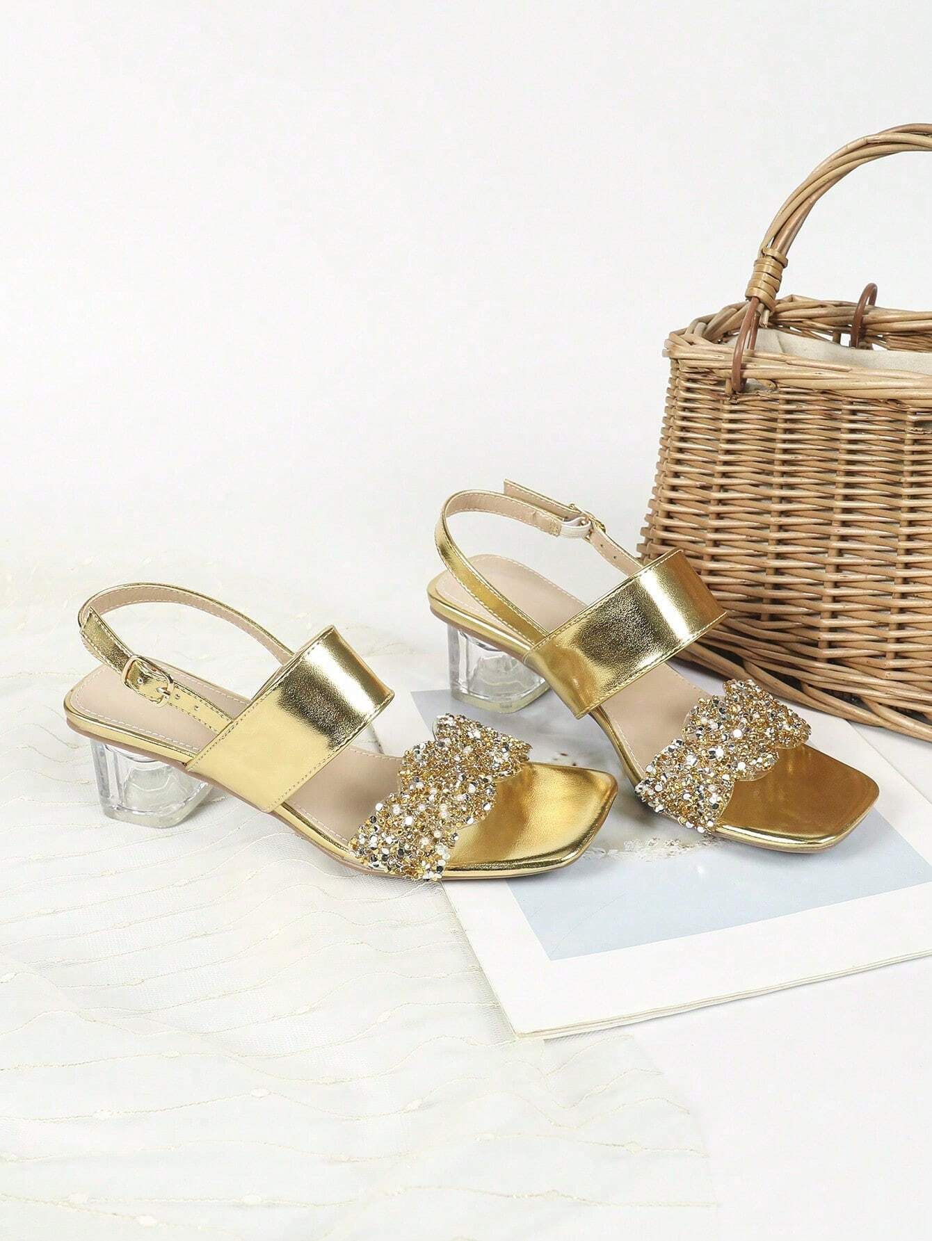 Vera Acrylic Block Heel Rhinestone Sandals