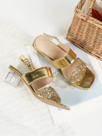 Vera Acrylic Block Heel Rhinestone Sandals