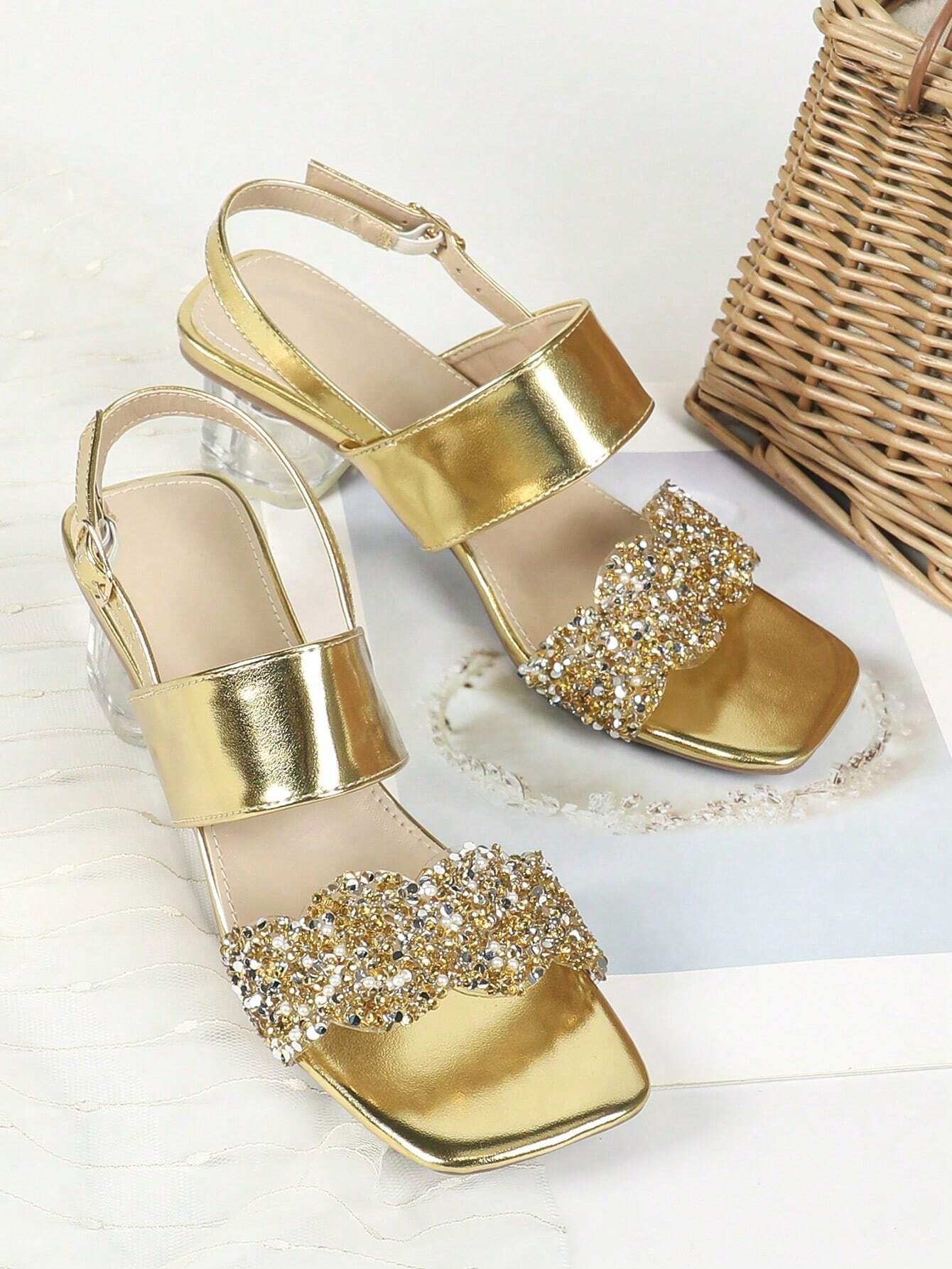 Vera Acrylic Block Heel Rhinestone Sandals