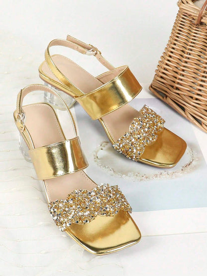Vera Acrylic Block Heel Rhinestone Sandals