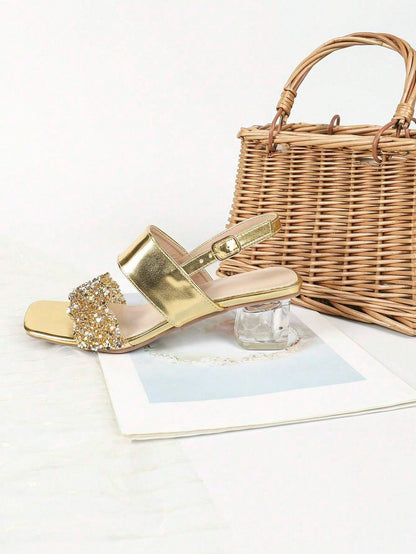 Vera Acrylic Block Heel Rhinestone Sandals
