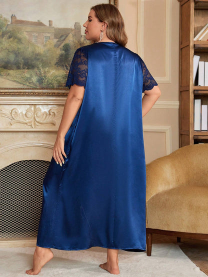 LuxeNights Plus Size Lace and Satin Nightgowns