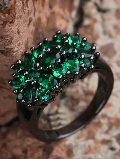 ANGOL Bohemian Emerald and Black Star Synthetic Zirconia Statement Ring