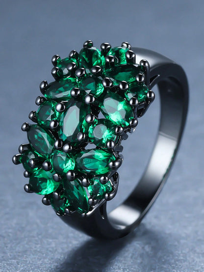 ANGOL Bohemian Emerald and Black Star Synthetic Zirconia Statement Ring