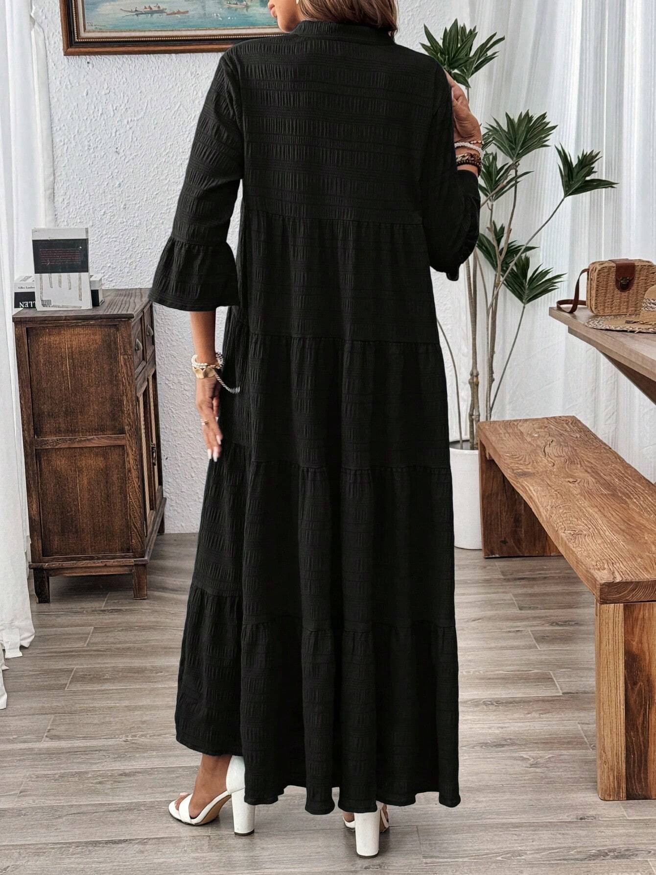 Emery Rose Ruffle Hem Polyester Maxi Dress