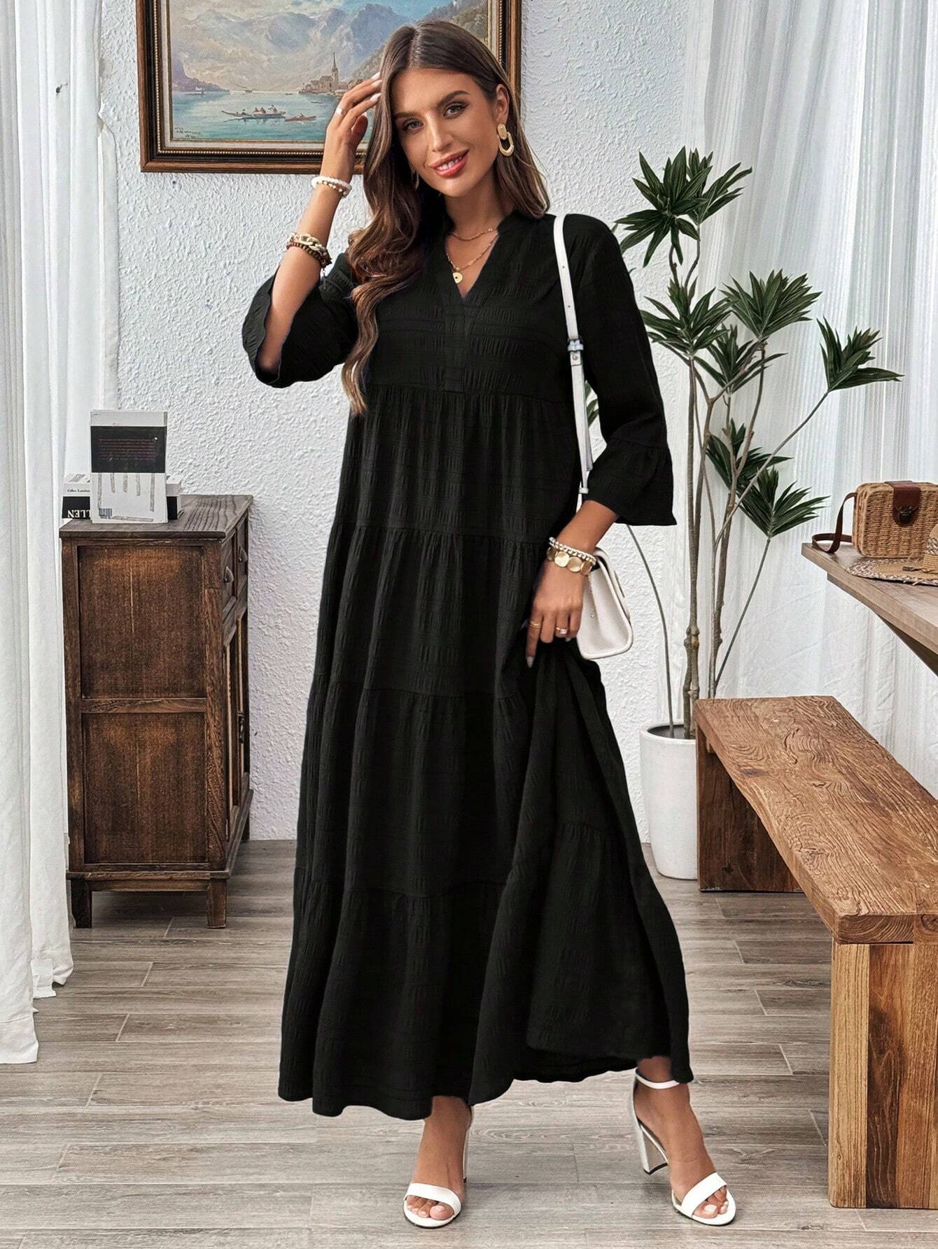 Emery Rose Ruffle Hem Polyester Maxi Dress