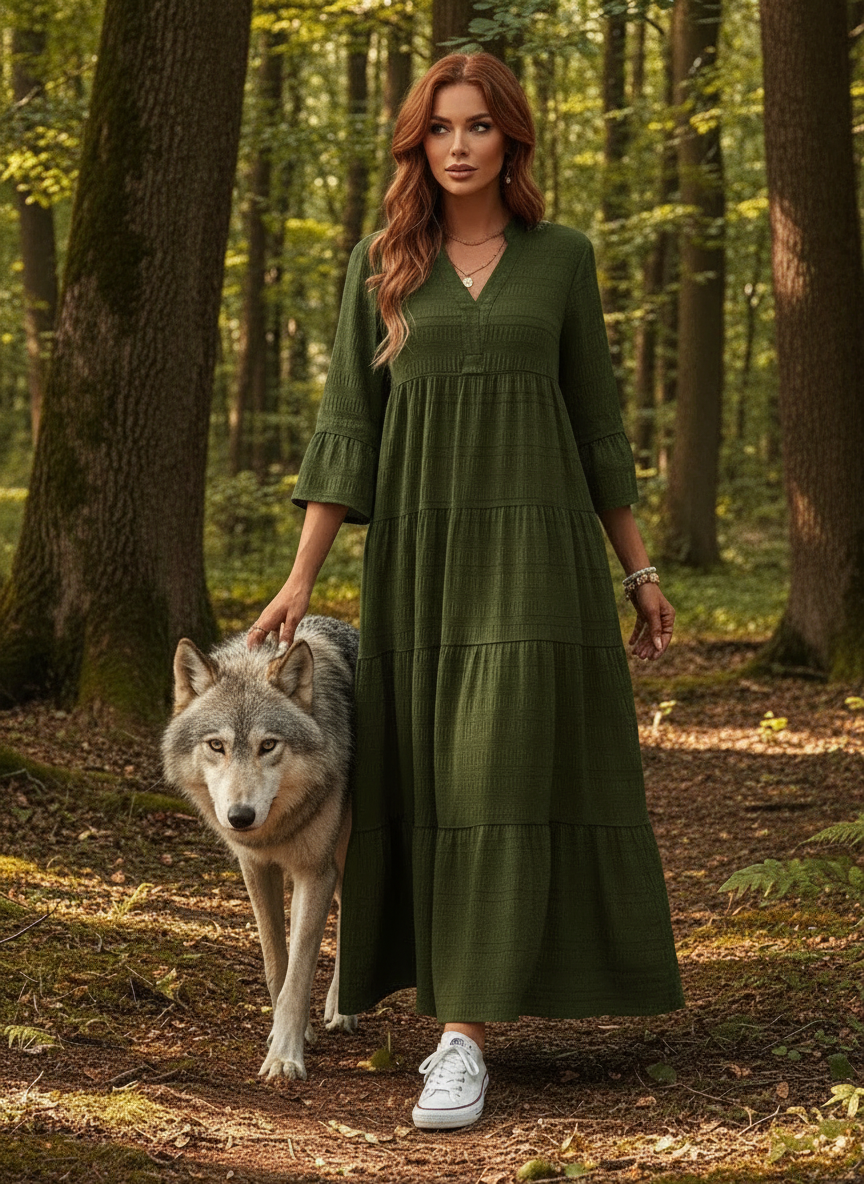 Emery Rose Ruffle Hem Polyester Maxi Dress