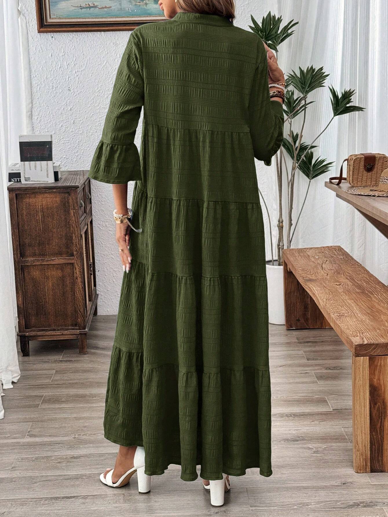 Emery Rose Ruffle Hem Polyester Maxi Dress