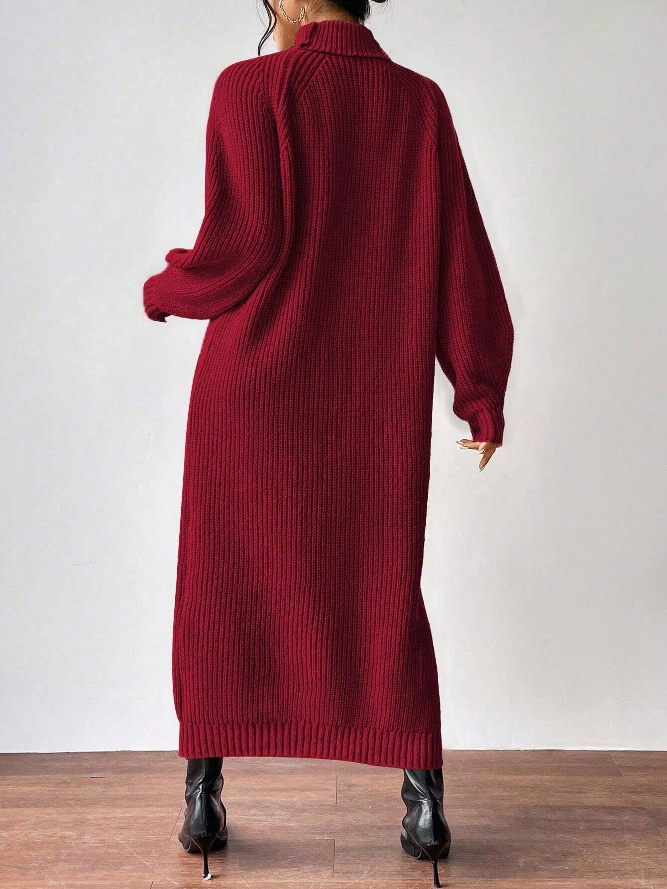 Turtleneck Raglan Sleeve Sweater Dress