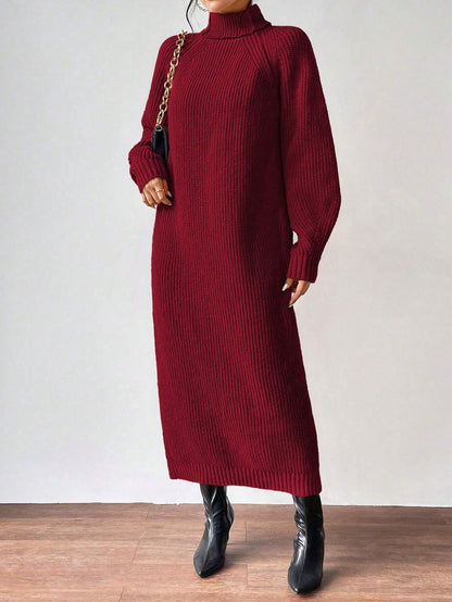 Turtleneck Raglan Sleeve Sweater Dress