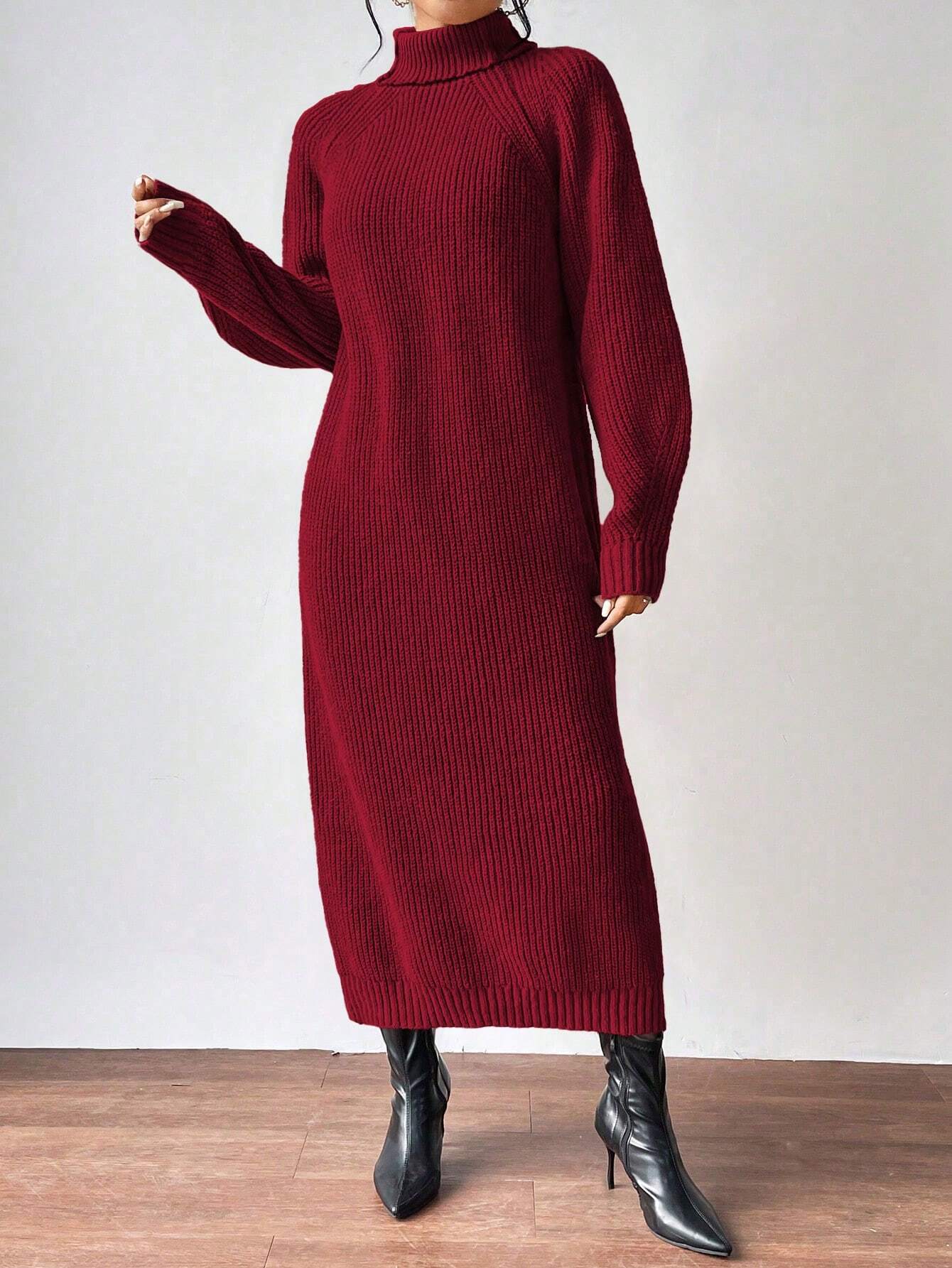 Turtleneck Raglan Sleeve Sweater Dress
