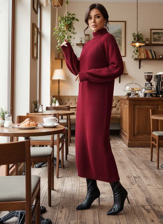 Turtleneck Raglan Sleeve Sweater Dress