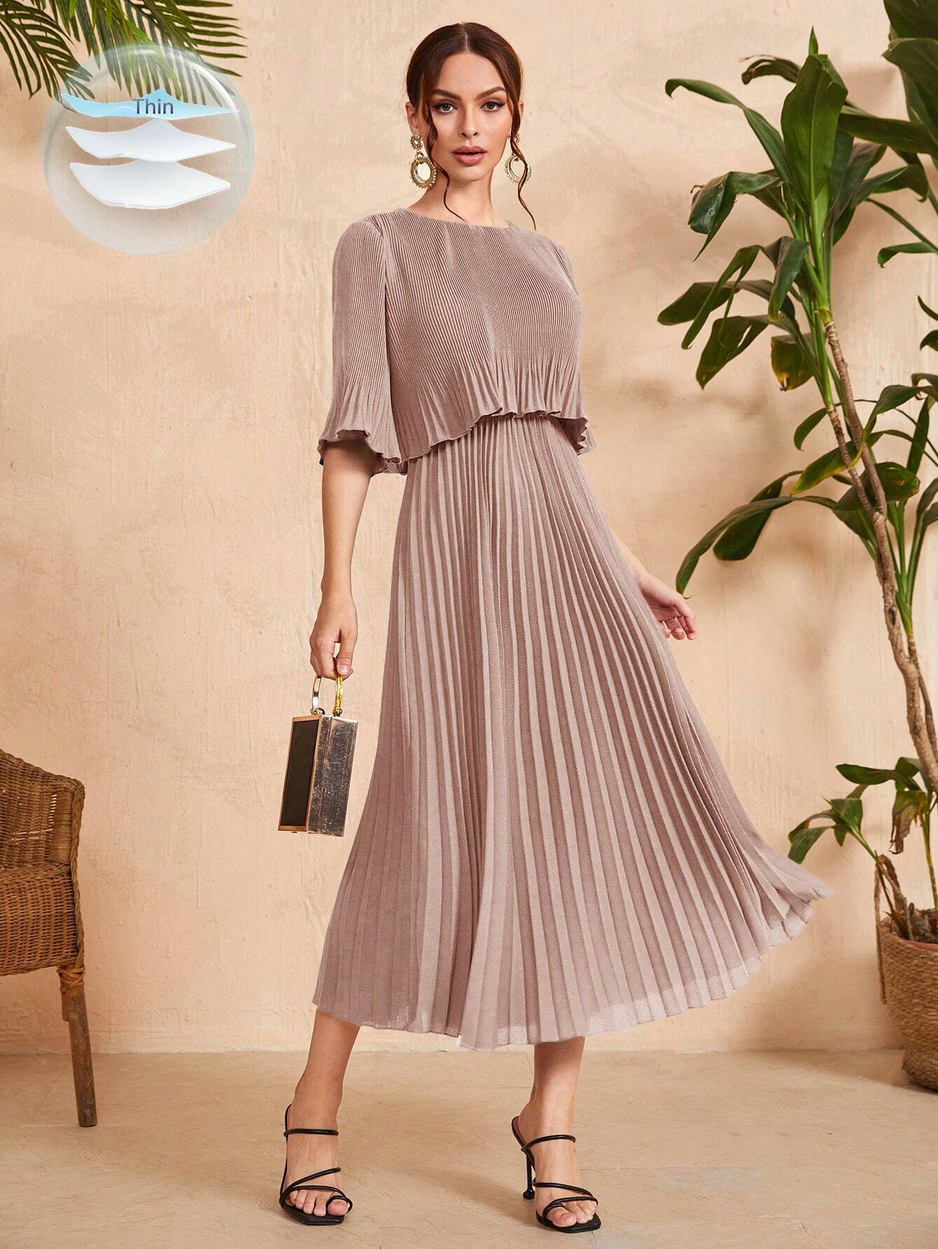 Valentina Ribbed Lightweight Pleated Maxi Dress