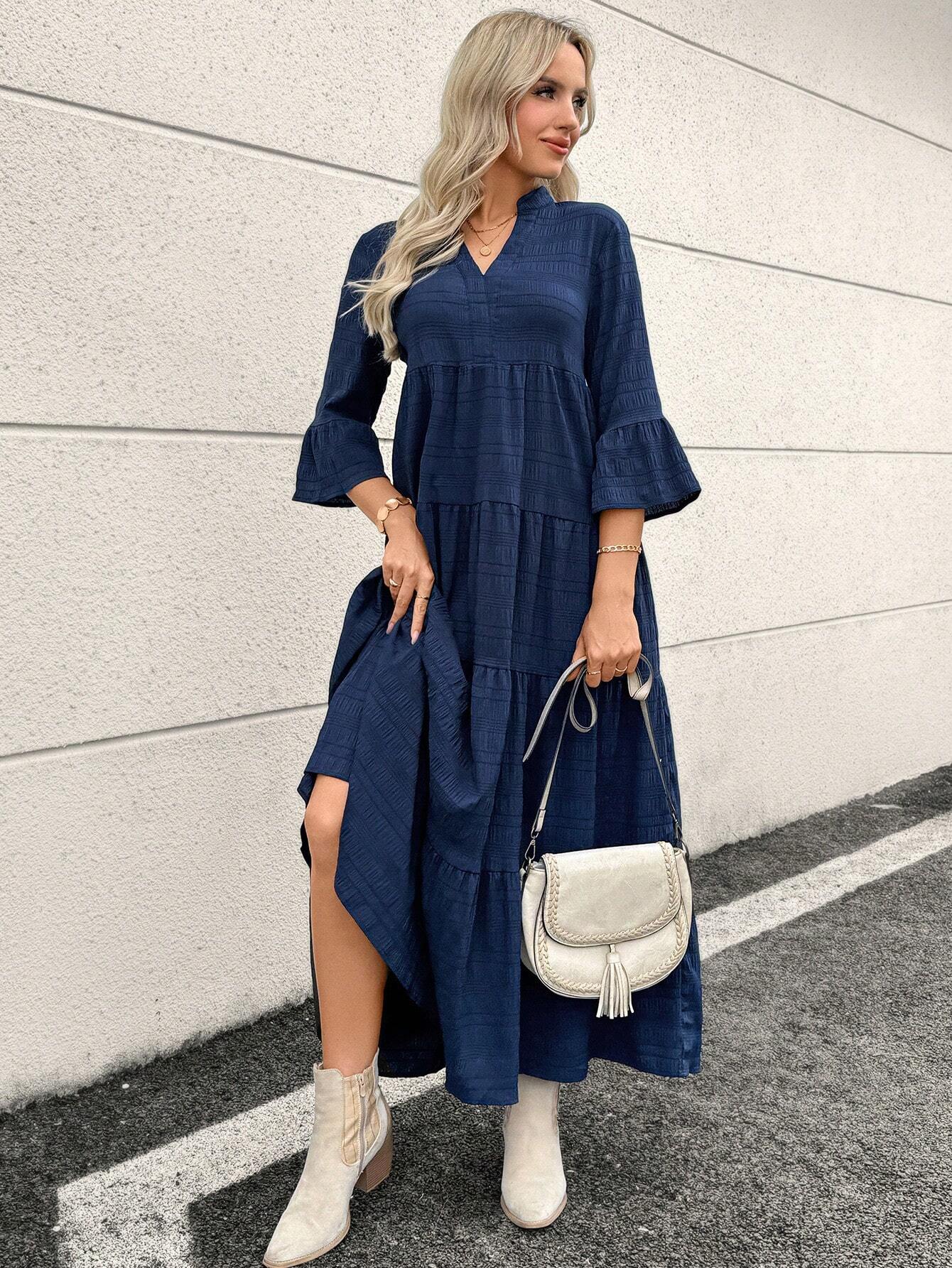 Emery Rose Ruffle Hem Polyester Maxi Dress