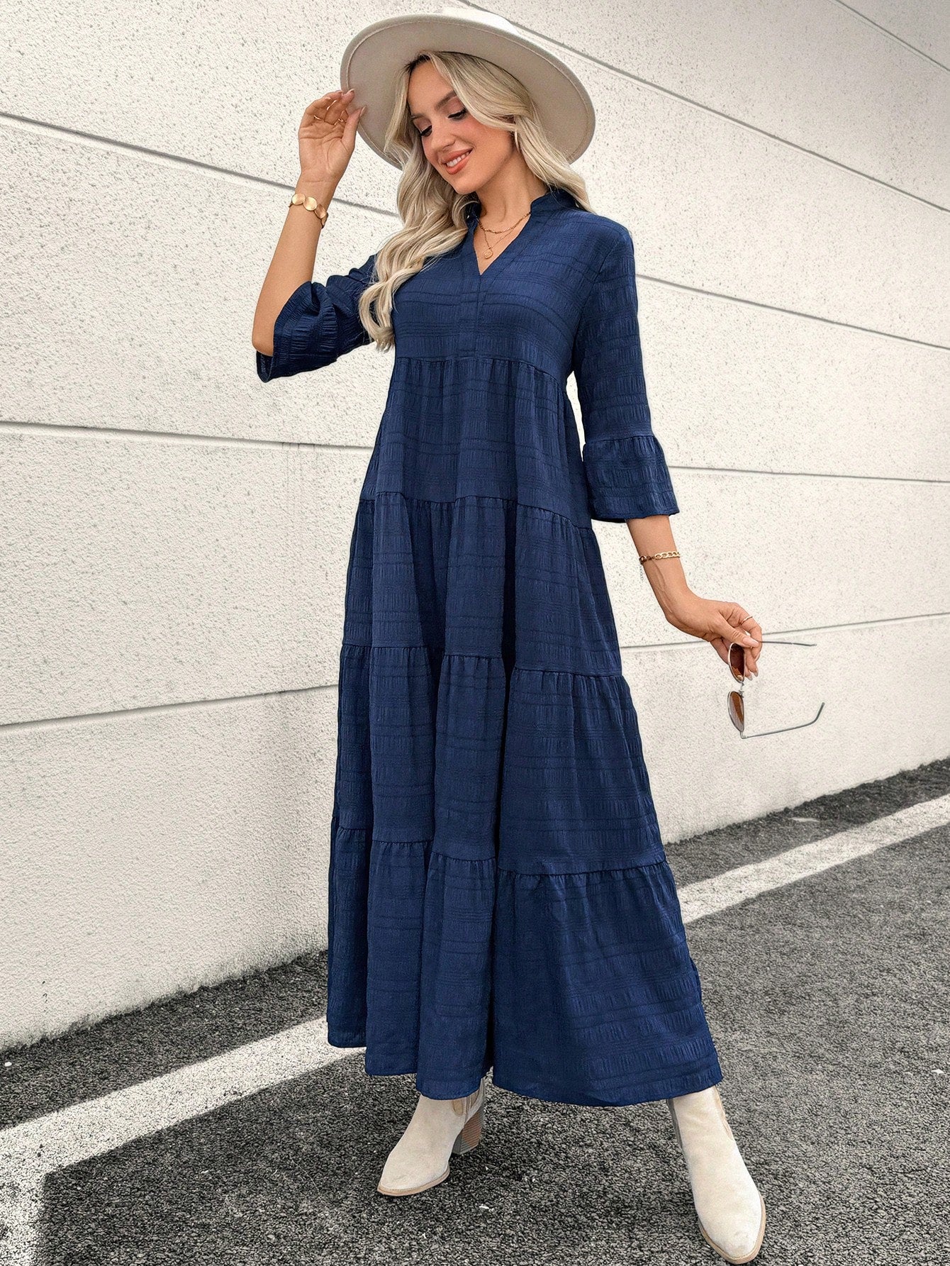 Emery Rose Ruffle Hem Polyester Maxi Dress