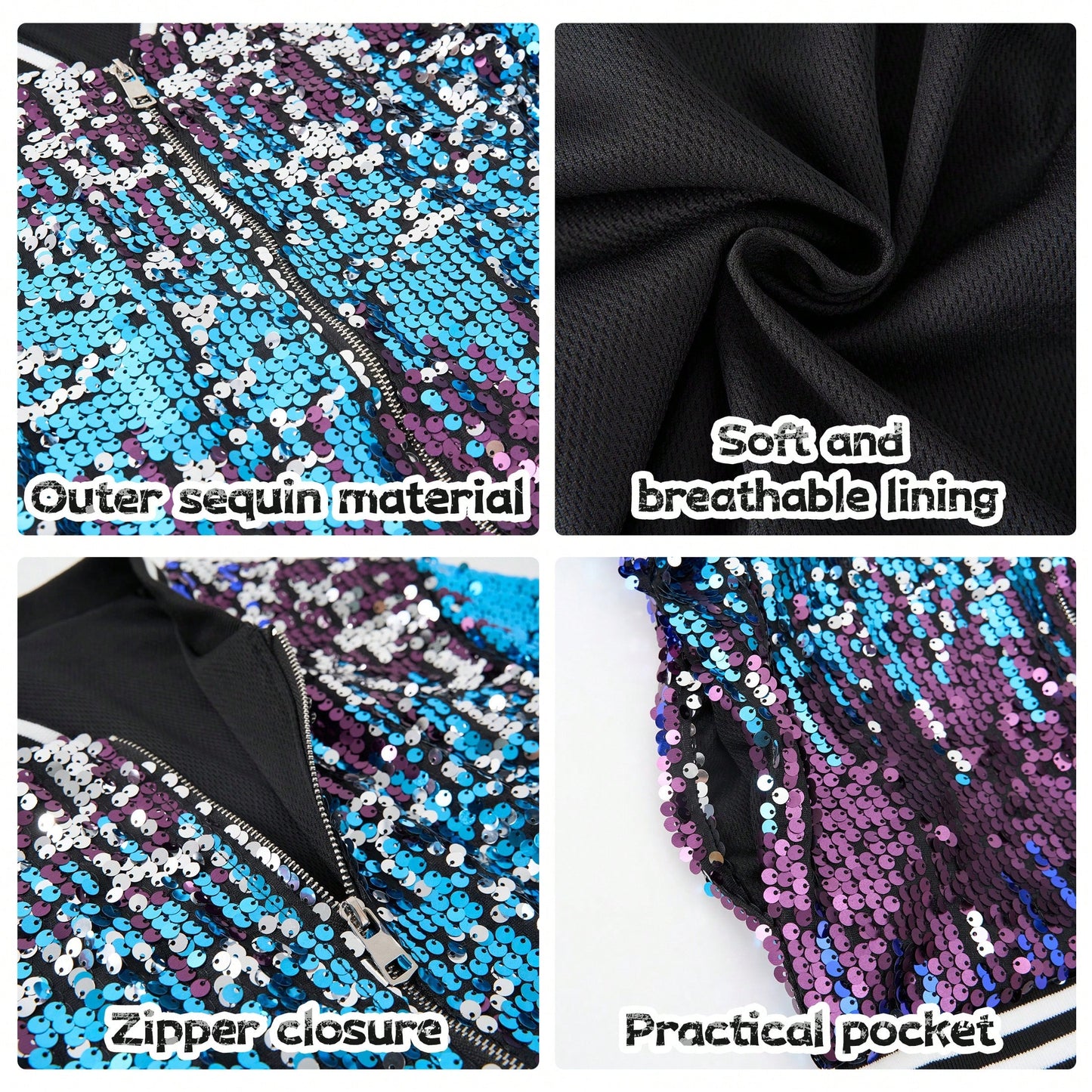 LOLANTA Girls Gradient Sequined Bomber Jackets