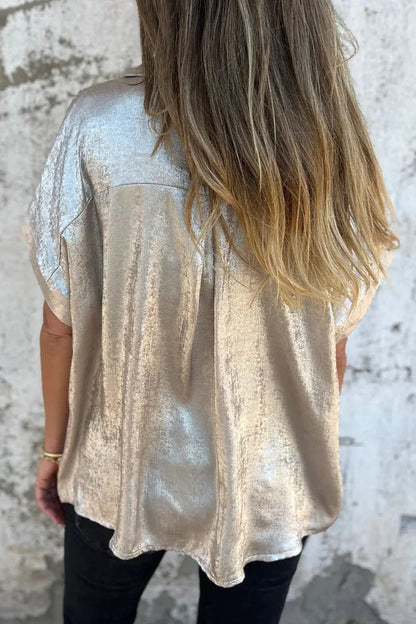 Metallic Polyester Short Sleeve Blouse