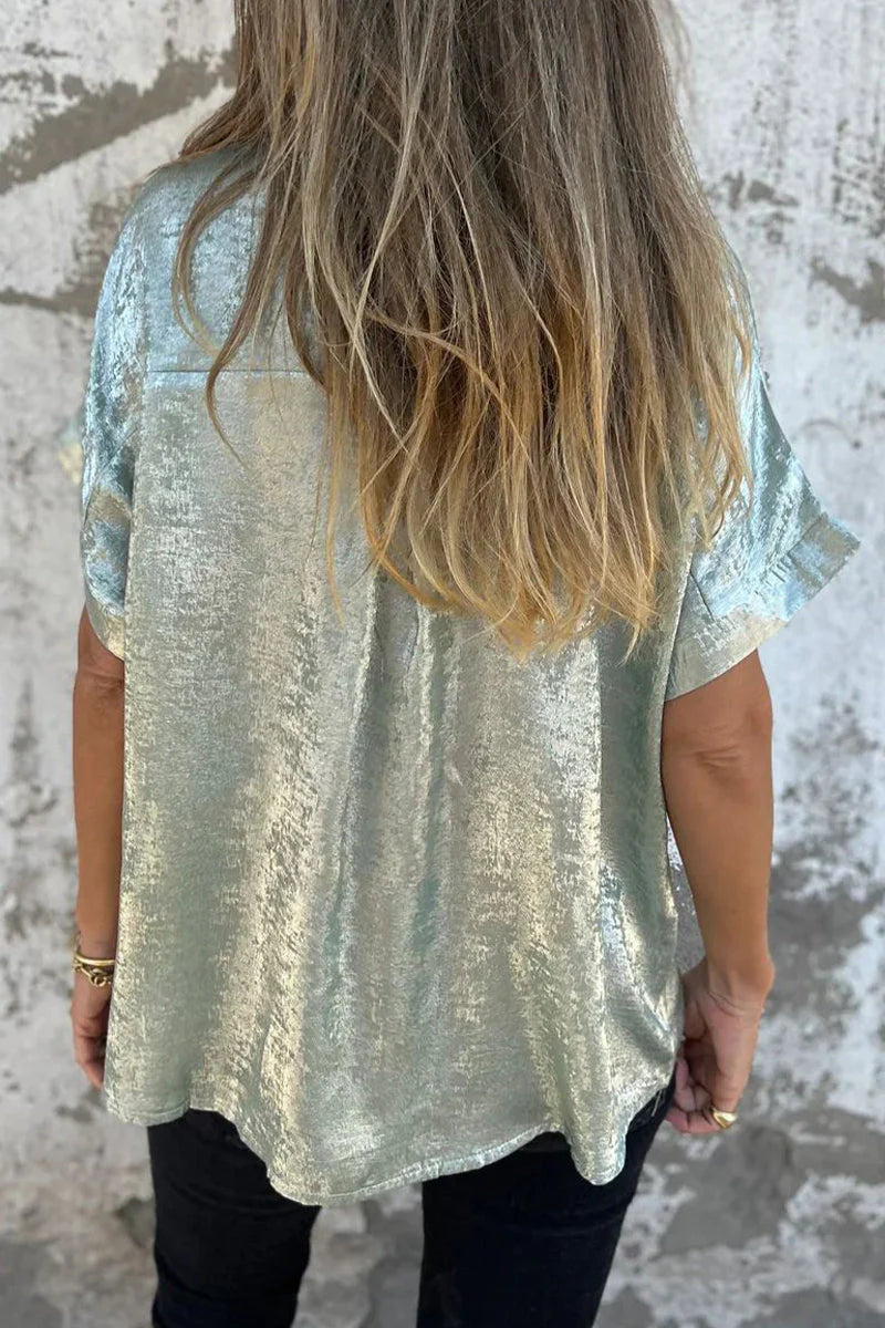 Metallic Polyester Short Sleeve Blouse