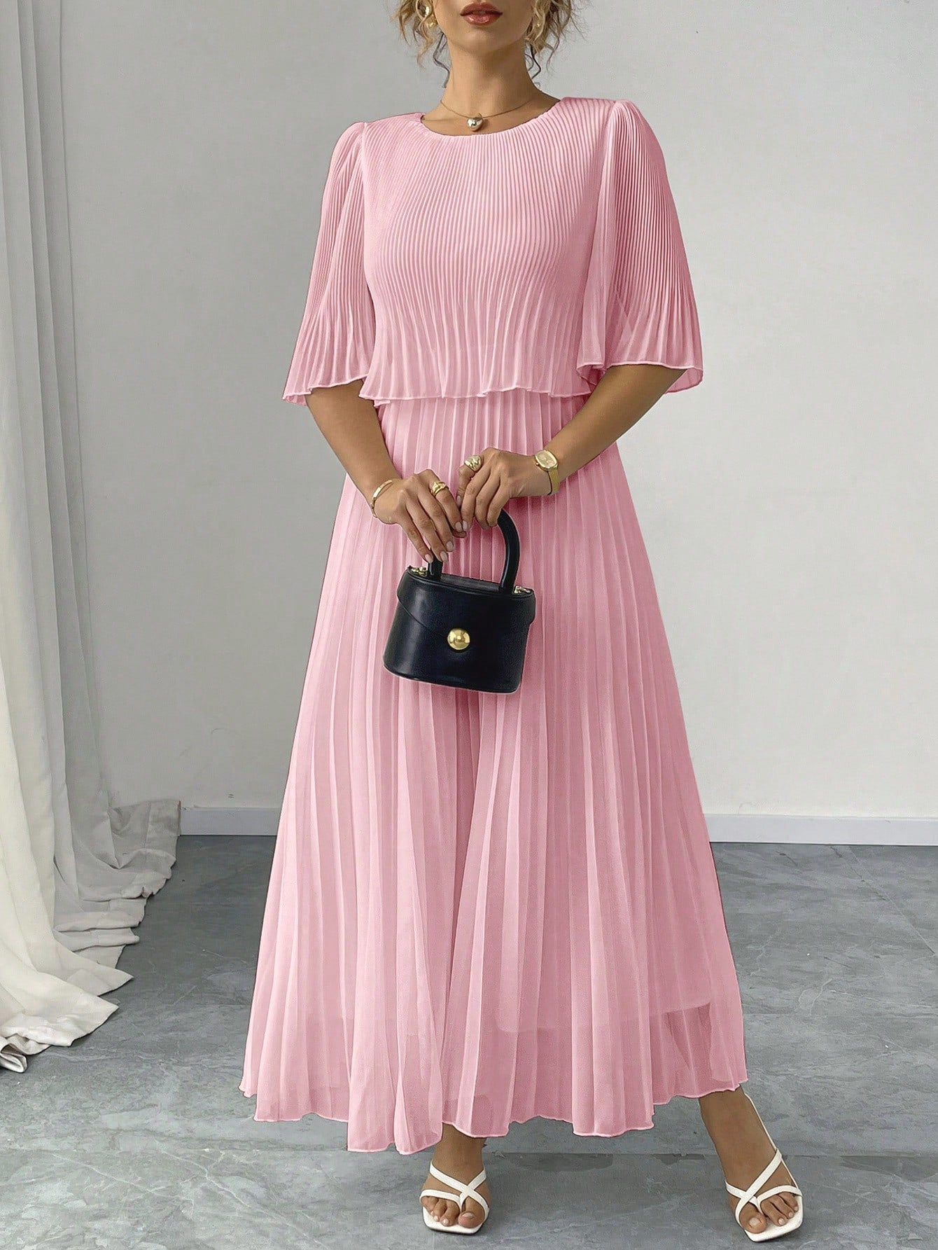 Valentina Ribbed Lightweight Pleated Maxi Dress