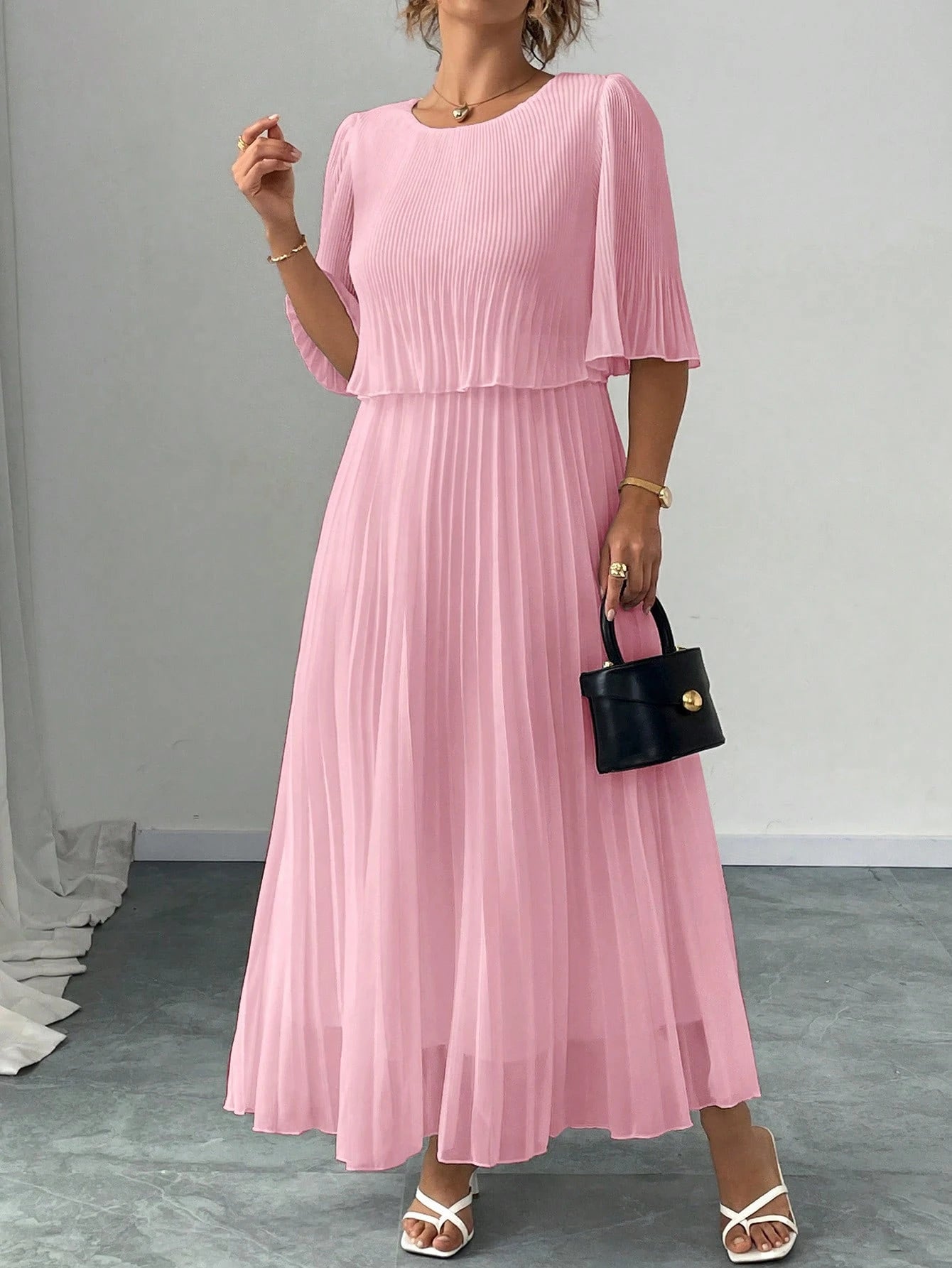 Valentina Ribbed Lightweight Pleated Maxi Dress