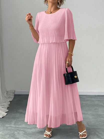 Valentina Ribbed Lightweight Pleated Maxi Dress