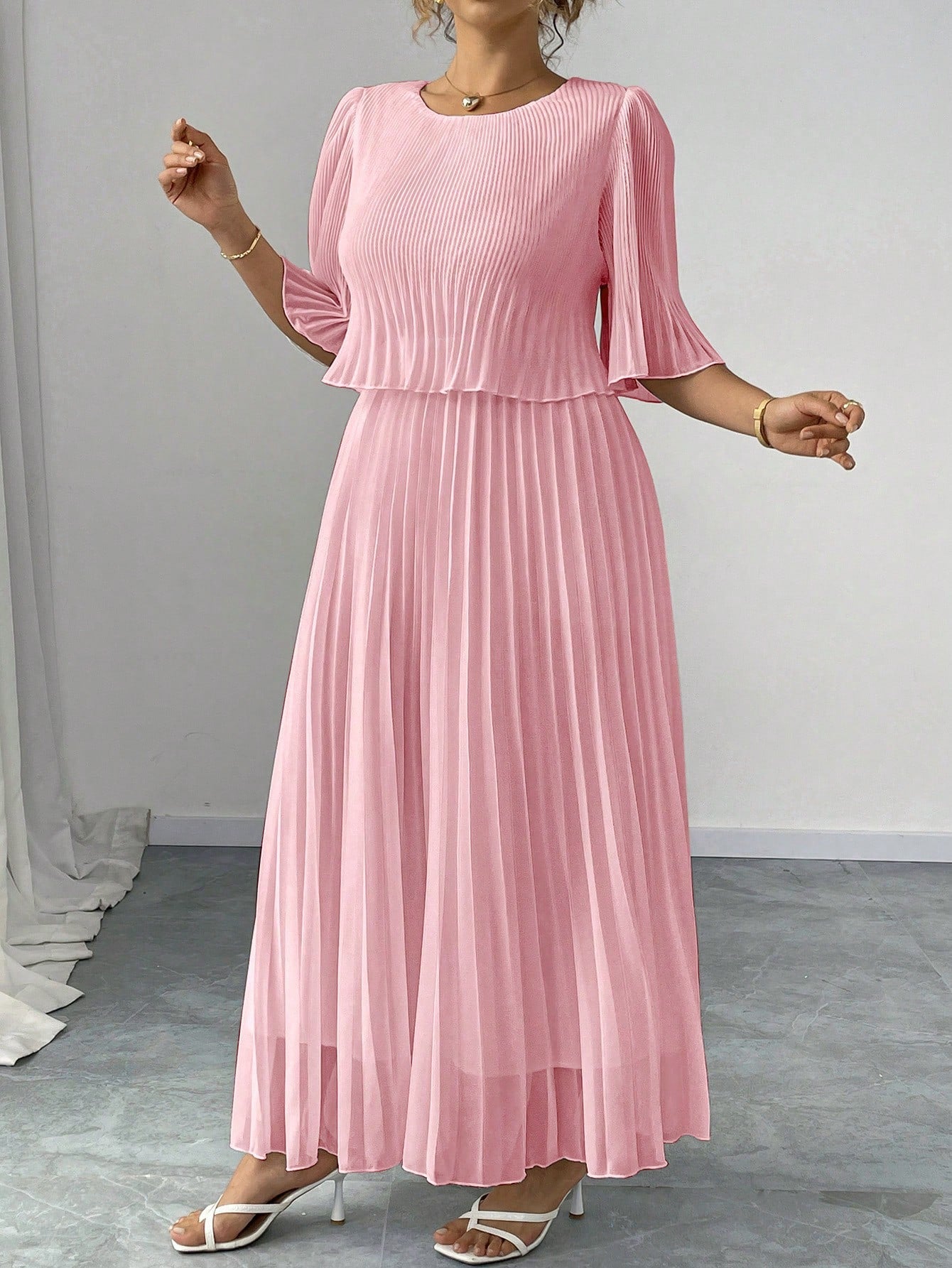 Valentina Ribbed Lightweight Pleated Maxi Dress