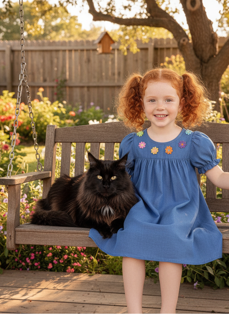 Daisy Puff Sleeve Chambray Denim Dress