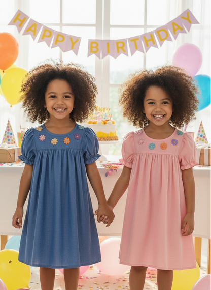 Daisy Puff Sleeve Chambray Denim Dress