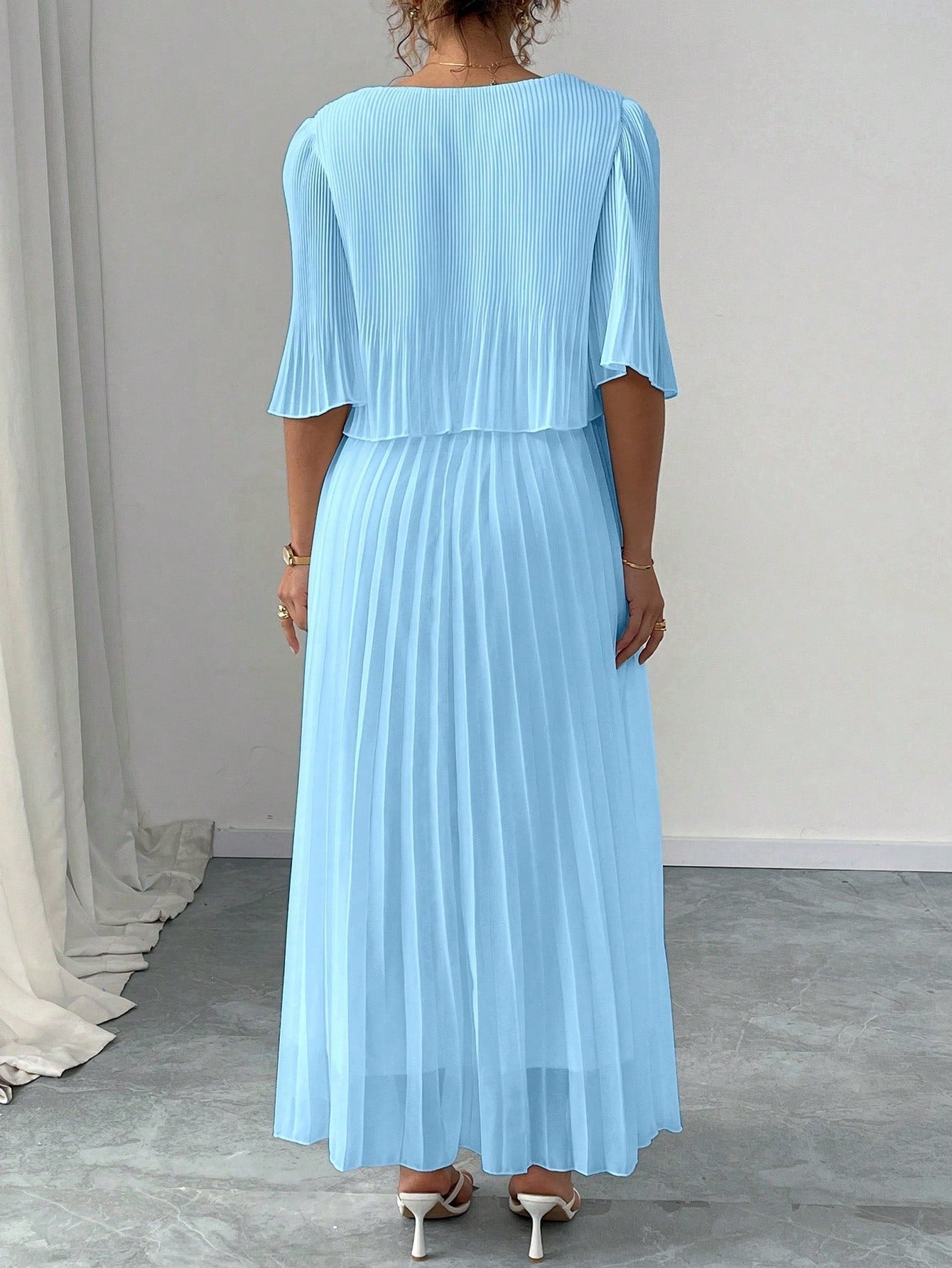 Valentina Ribbed Lightweight Pleated Maxi Dress