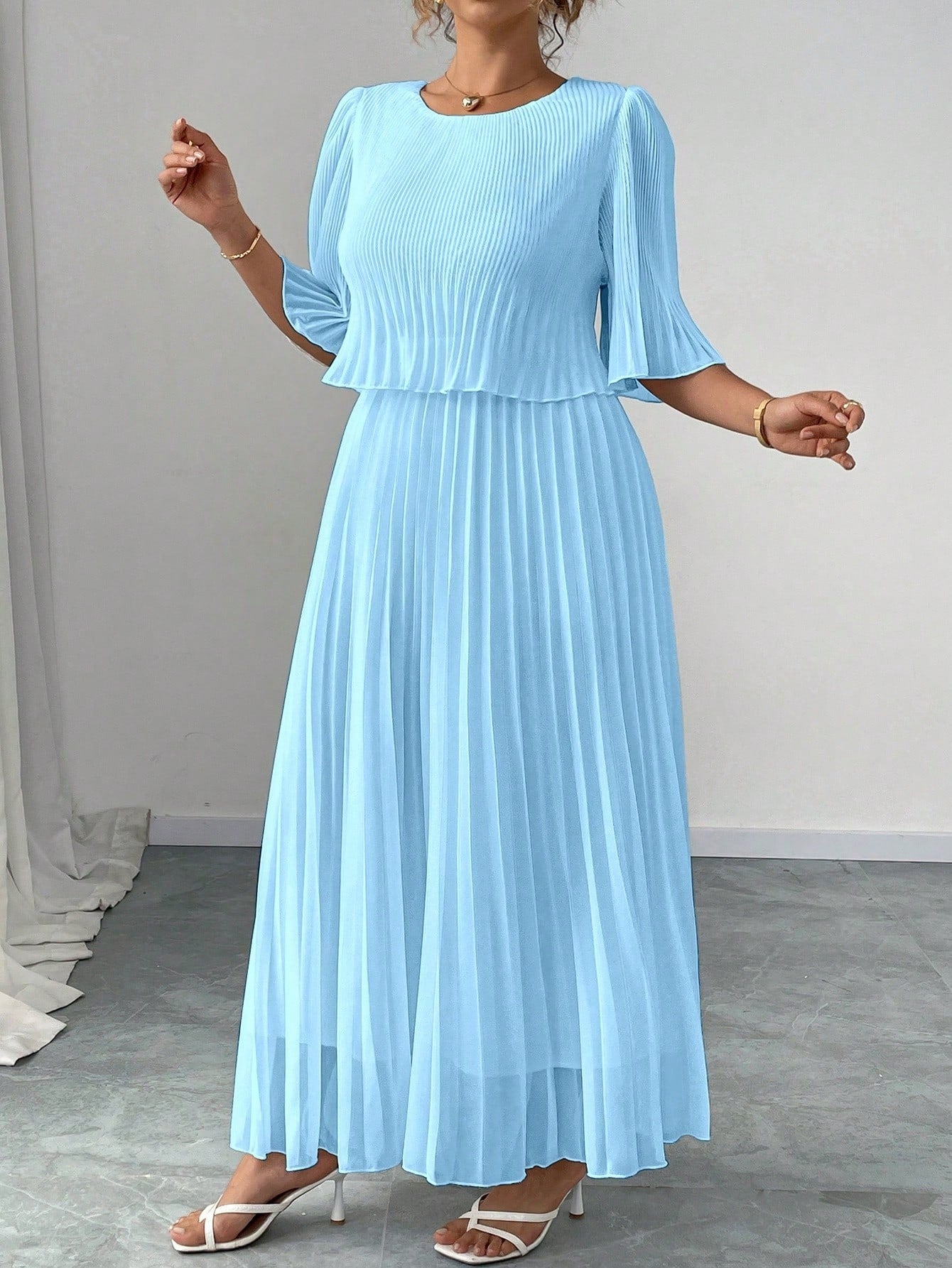 Valentina Ribbed Lightweight Pleated Maxi Dress