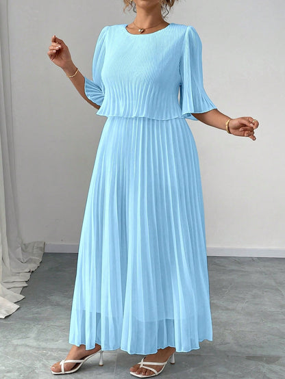 Valentina Ribbed Lightweight Pleated Maxi Dress