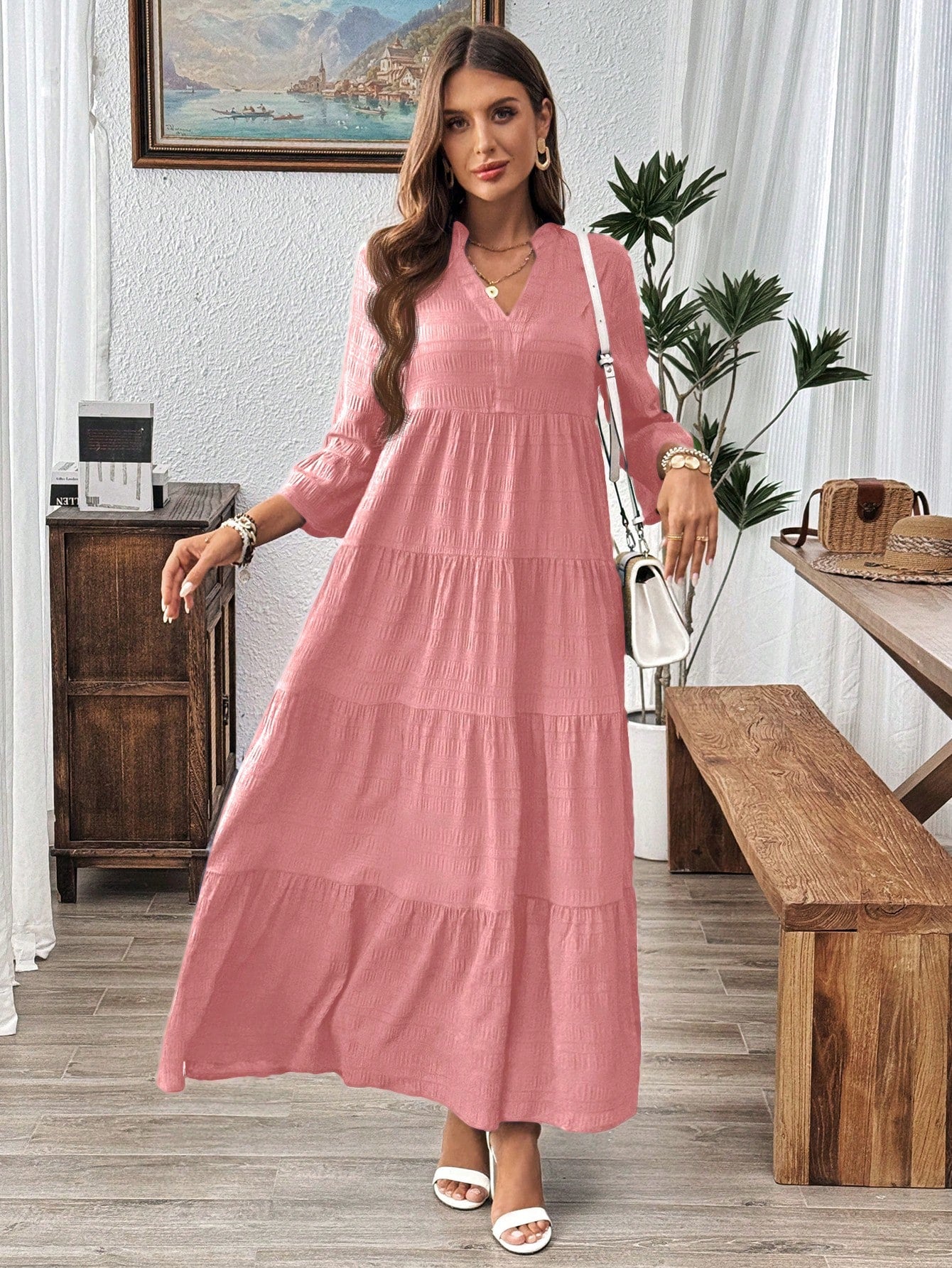Emery Rose Ruffle Hem Polyester Maxi Dress