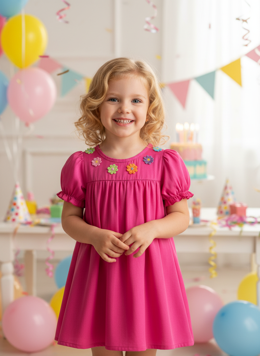 Daisy Puff Sleeve Chambray Denim Dress