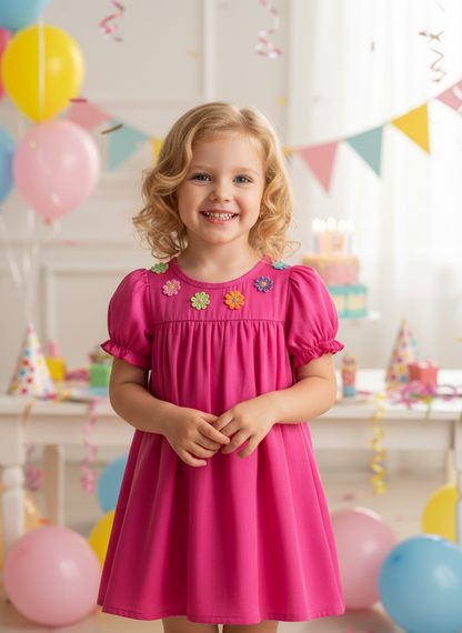 Daisy Puff Sleeve Chambray Denim Dress