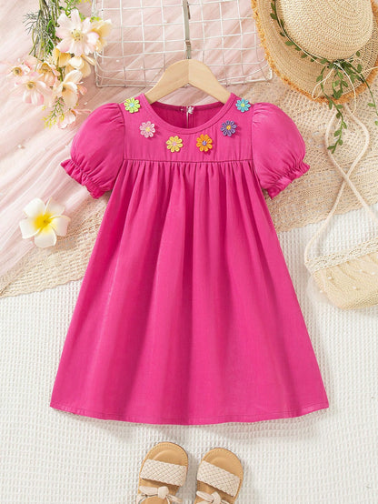 Daisy Puff Sleeve Chambray Denim Dress