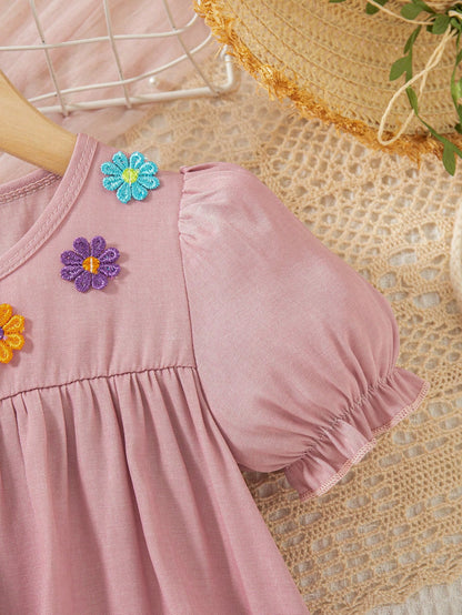 Daisy Puff Sleeve Chambray Denim Dress