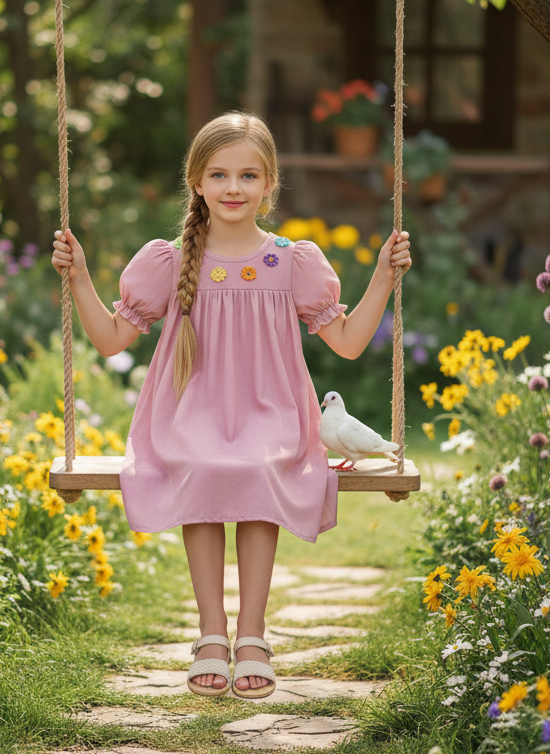 Daisy Puff Sleeve Chambray Denim Dress