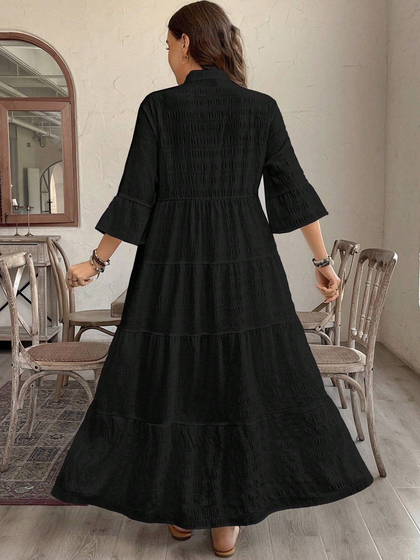 Emery Rose Ruffle Hem Polyester Maxi Dress