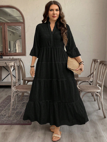 Emery Rose Ruffle Hem Polyester Maxi Dress