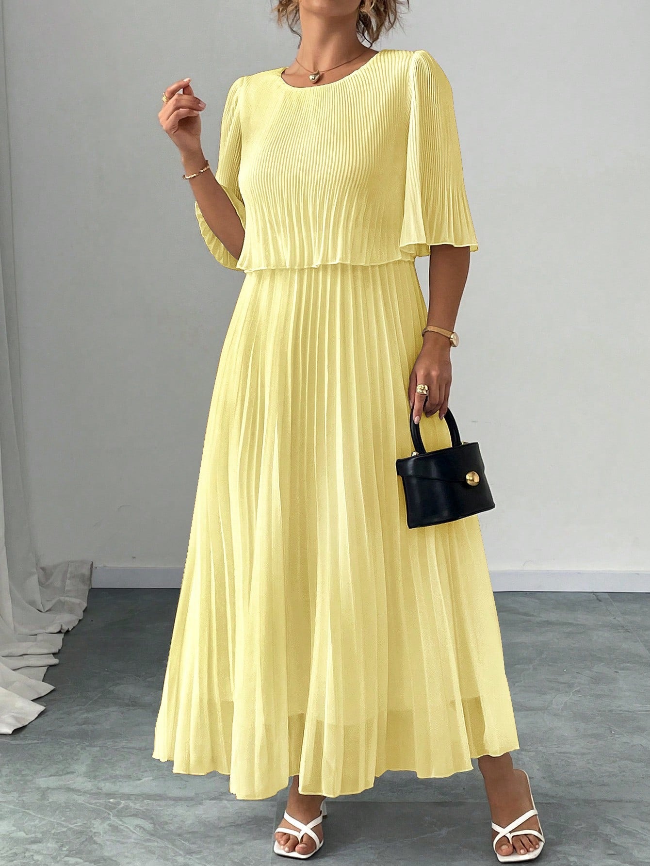 Valentina Ribbed Lightweight Pleated Maxi Dress