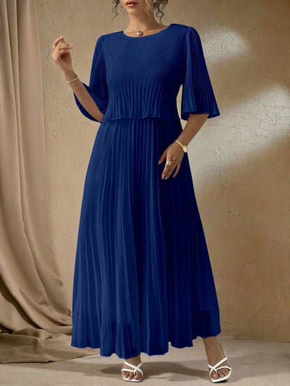 Valentina Ribbed Lightweight Pleated Maxi Dress