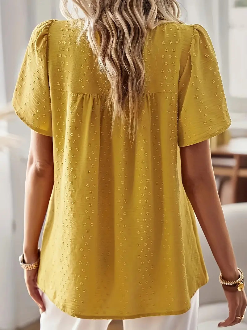 Polka Dot Textured Short Sleeved Blouse Top