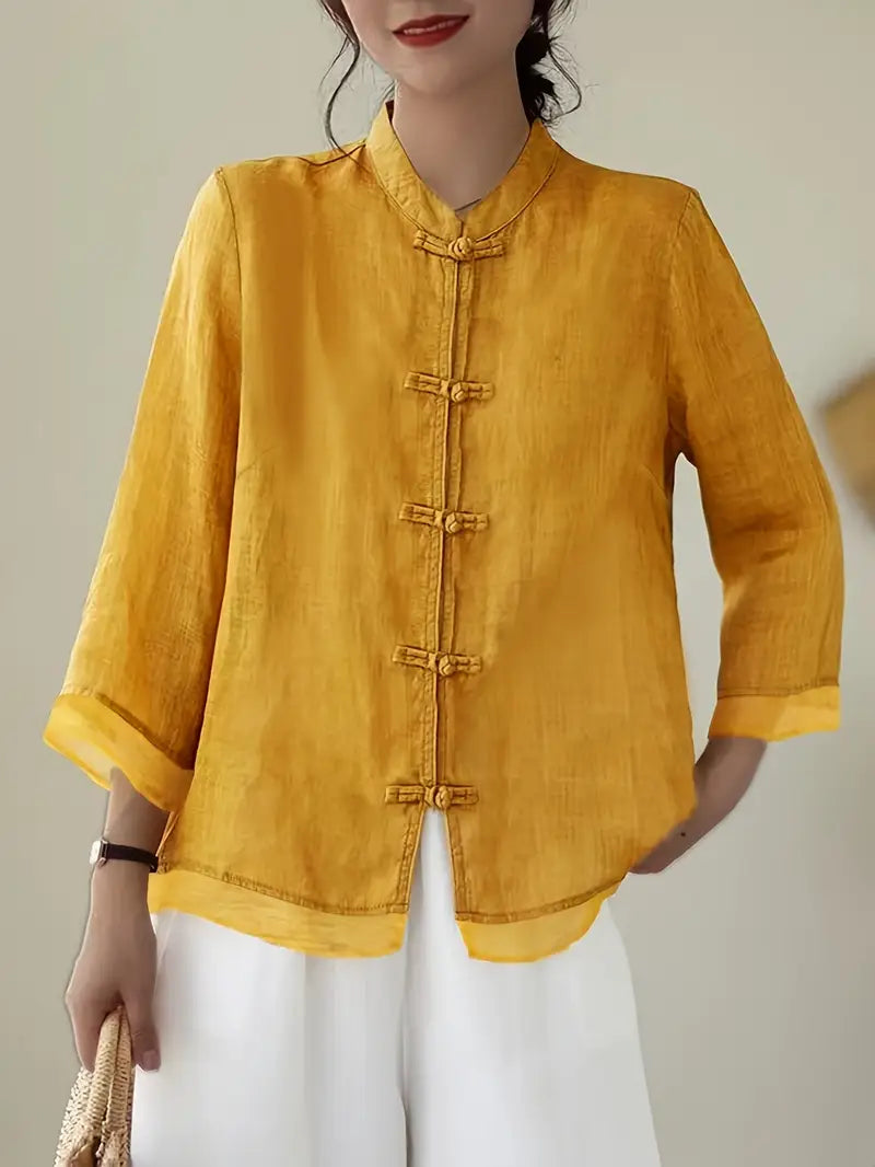 TADAMA Plus Size Mandarin Nehru Collar Top