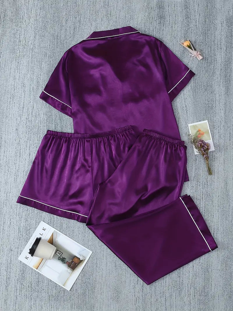 Satin Casual 3 Piece Pajama Sets