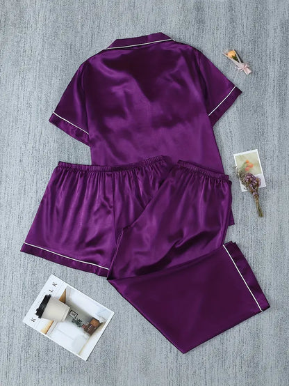 Satin Casual 3 Piece Pajama Sets
