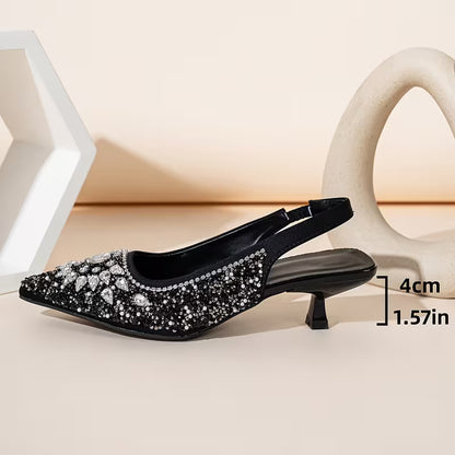Kitten Heel Rhinestone Sandals