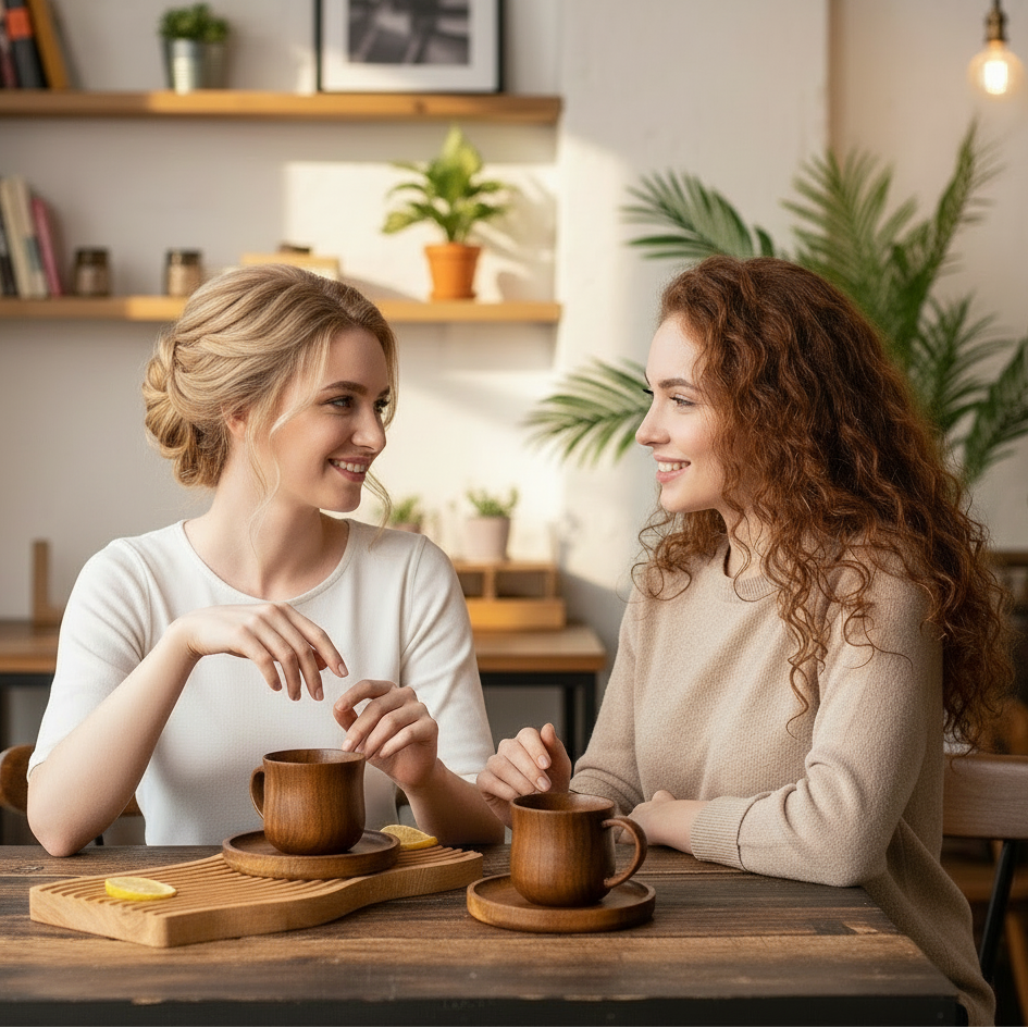 Jujube Solid Wood Cup and Saucer Sets